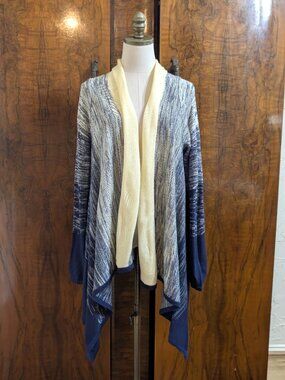 Tulle Ombre Space Dye Waterfall Cardigan Size L Blue Cream Open Front Knit